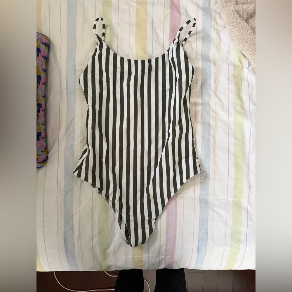 Green and White Striped Swimsuit